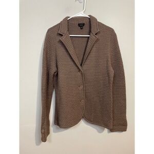 Talbots Merino Wool Brown Cardigan Sweater Blazer Size Medium Classic Timeless‎